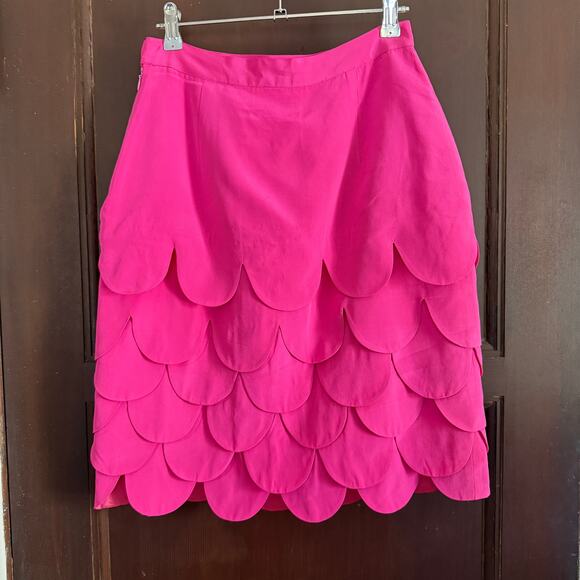 LULU BRAVO | 90s Vintage Hot Pink Silk Scalloped Scales Skirt | Size 6 - Picture 2 of 7